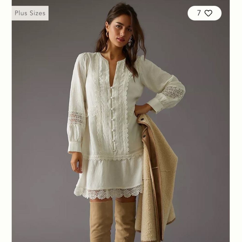 Anthropologie Elegant White Lace Mini Dress Size Small